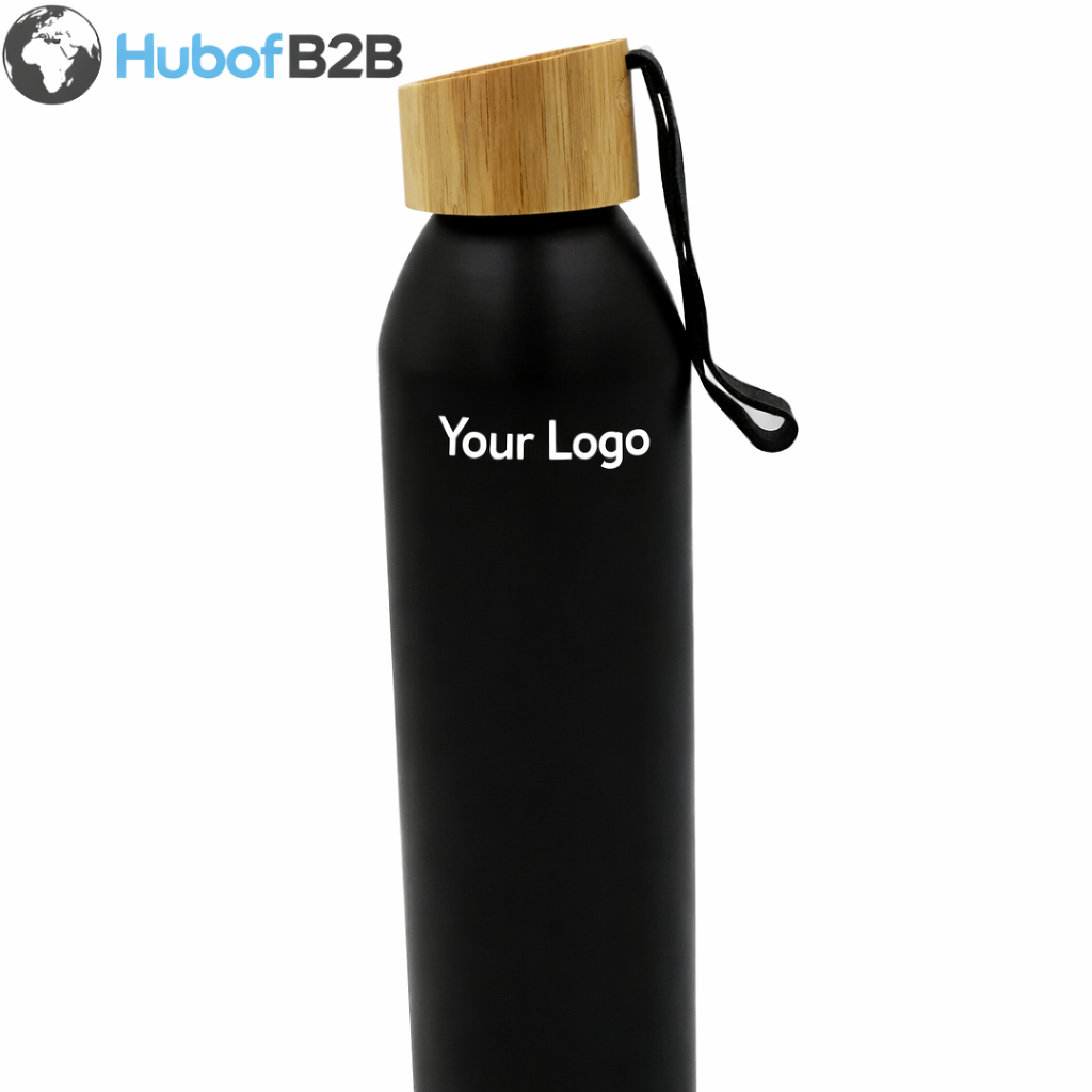 Black Aluminum Bottle with Wood Cap